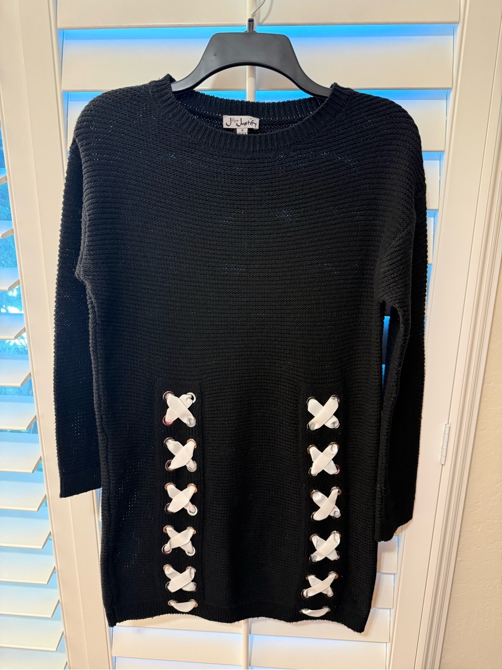 Black Knit Dress sweater with White Lace-Up Detail